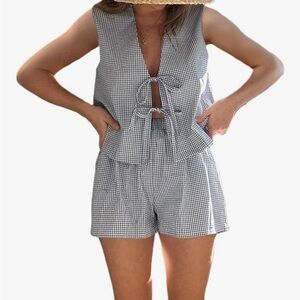 Gingham Sleeveless Top and Shorts Lounge Summer Set